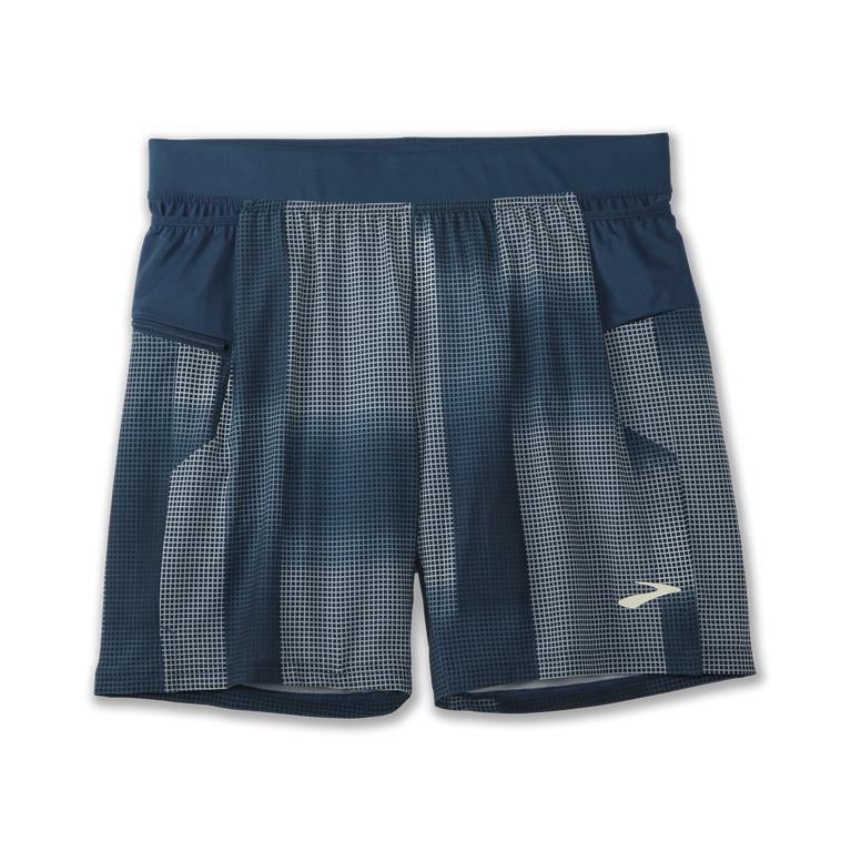 Brooks SHERPA 7 2-IN-1 Running Shorts Mens Outlet - Indigo Rush Altitude Print (BGD351792)